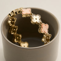 Enamel Floral Link Bracelet with Beaded Detailing