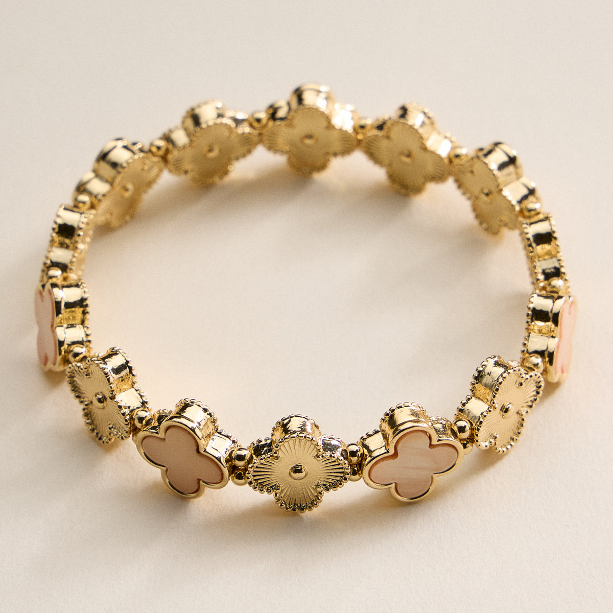 Enamel Floral Link Bracelet with Beaded Detailing