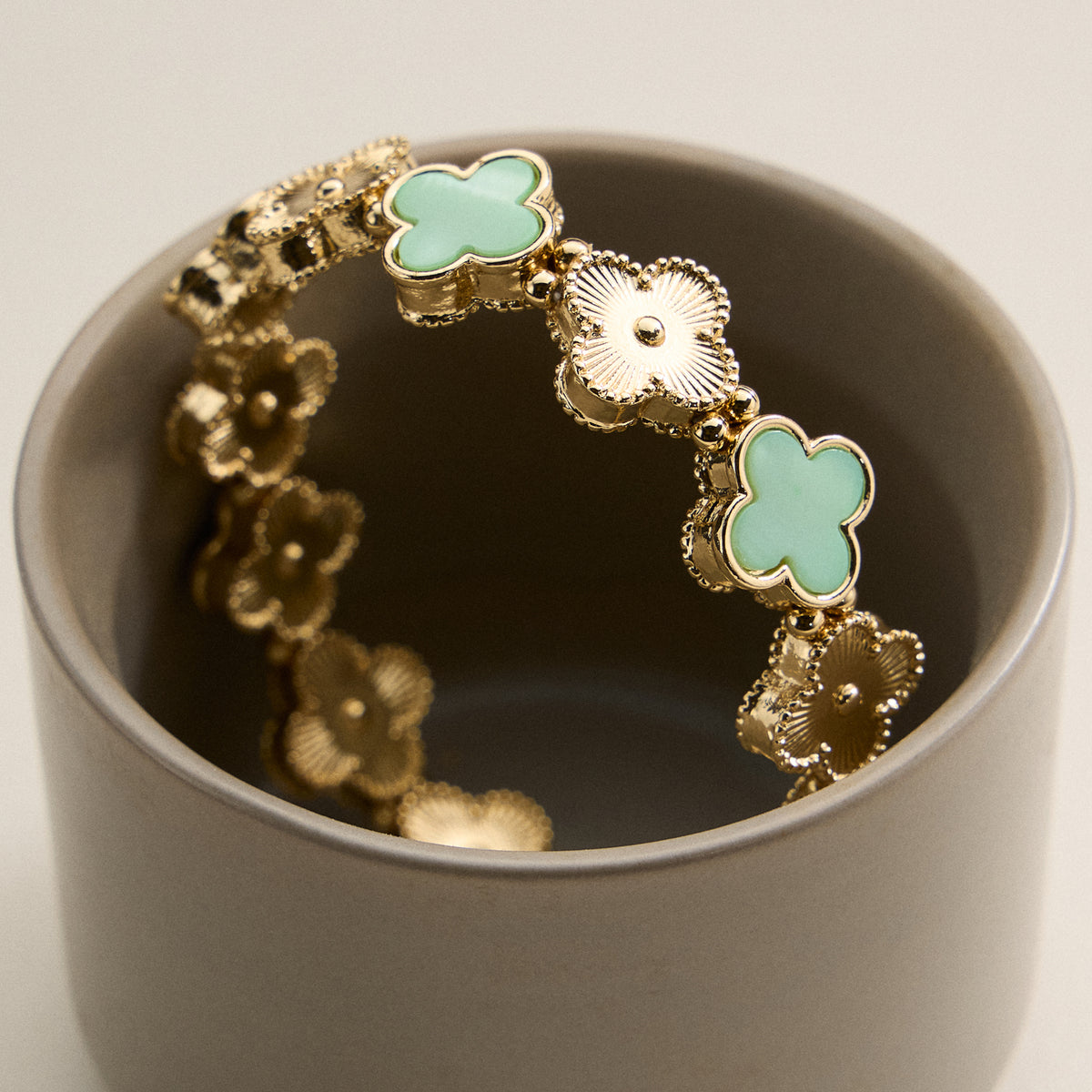 Enamel Floral Link Bracelet with Beaded Detailing