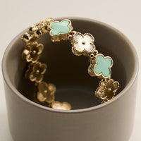 Enamel Floral Link Bracelet with Beaded Detailing