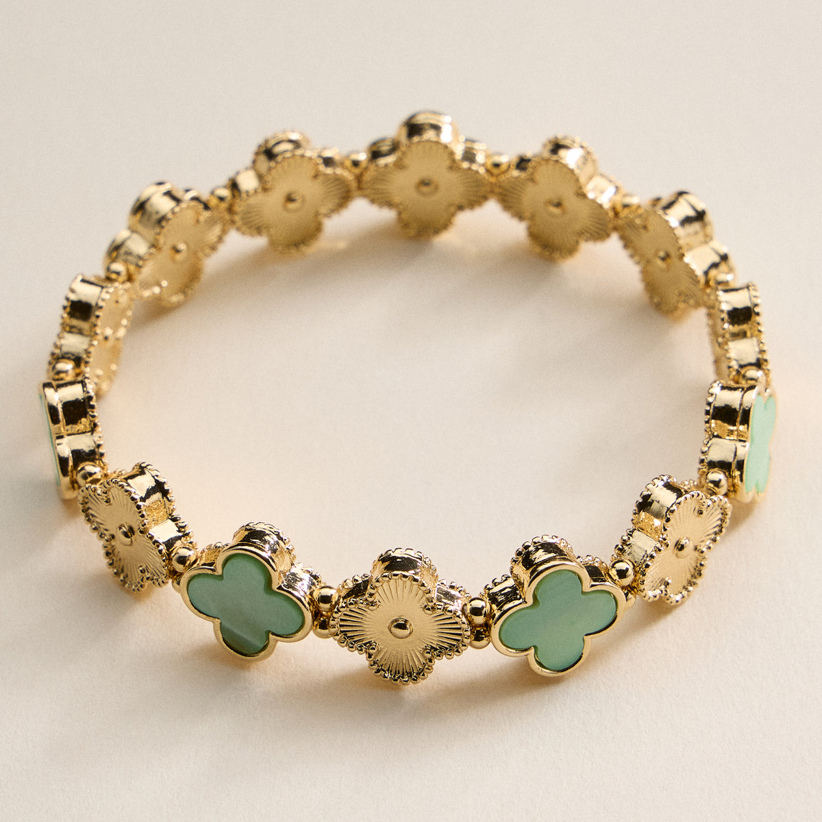 Enamel Floral Link Bracelet with Beaded Detailing