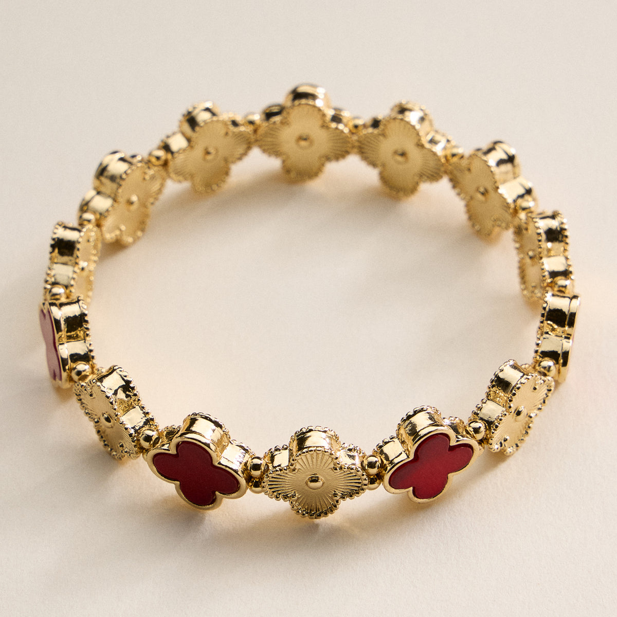 Enamel Floral Link Bracelet with Beaded Detailing
