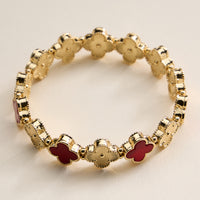Enamel Floral Link Bracelet with Beaded Detailing