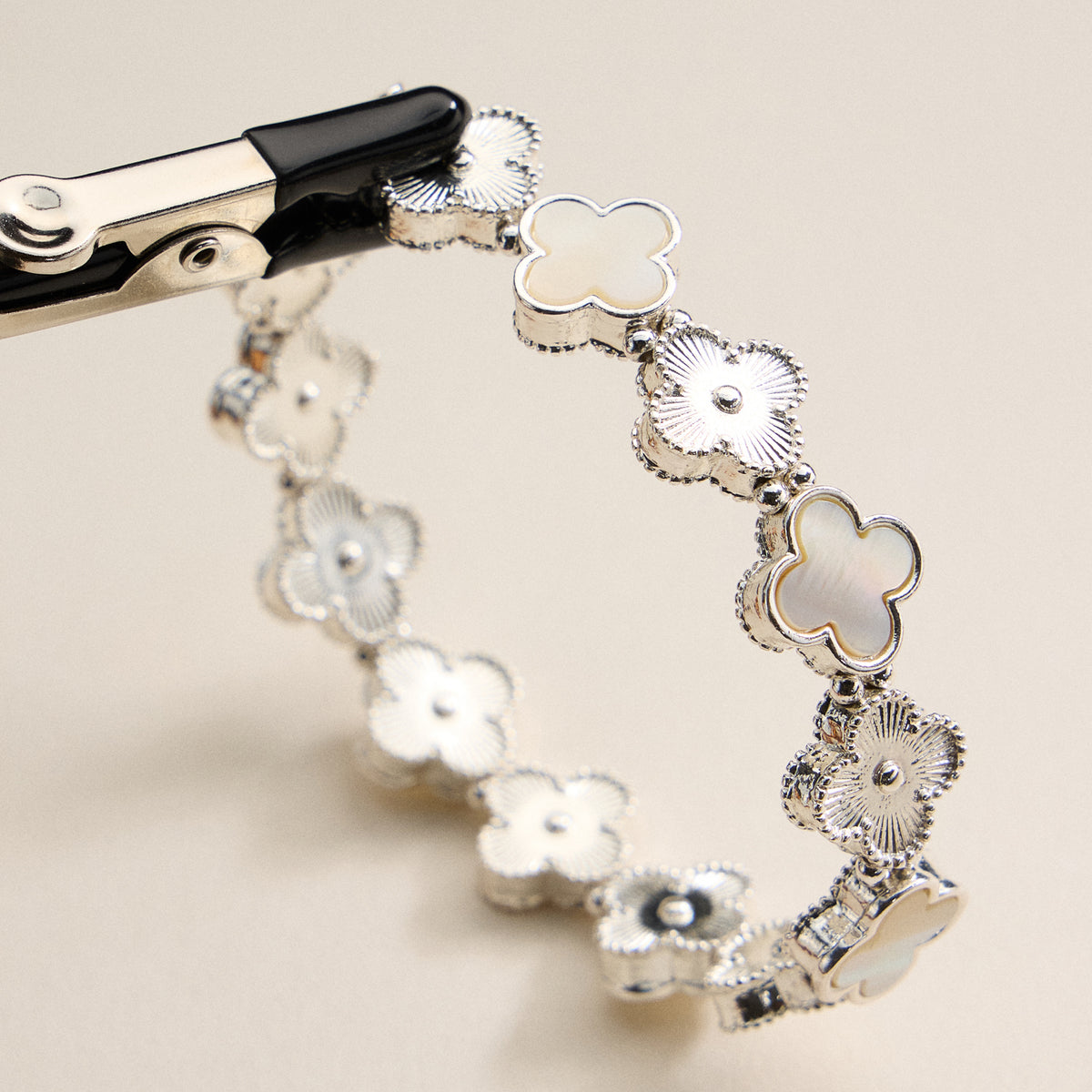 Enamel Floral Link Bracelet with Beaded Detailing