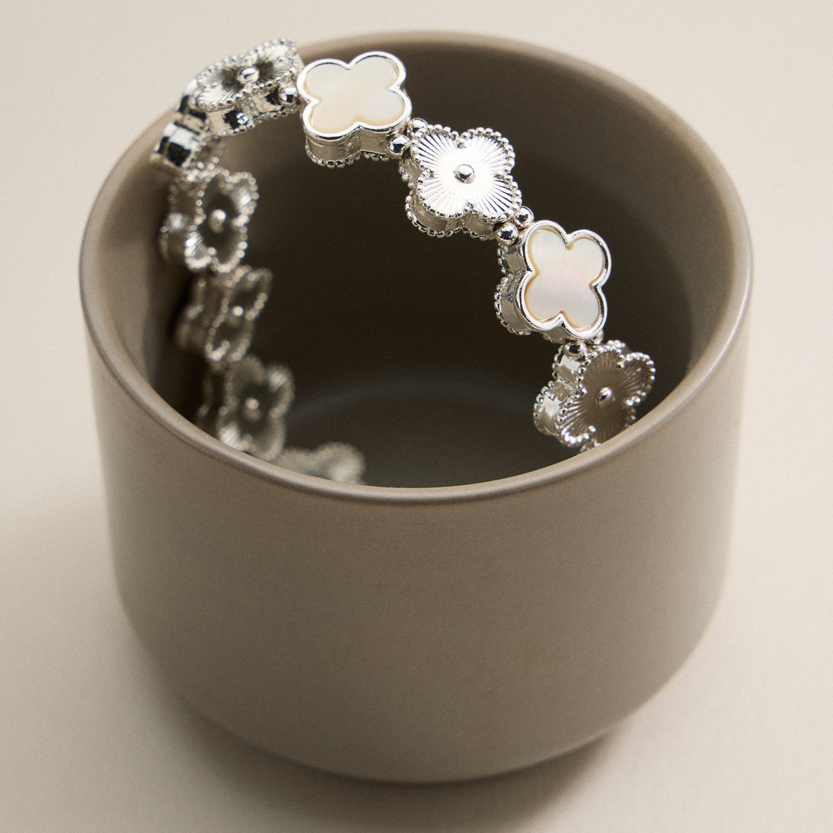 Enamel Floral Link Bracelet with Beaded Detailing