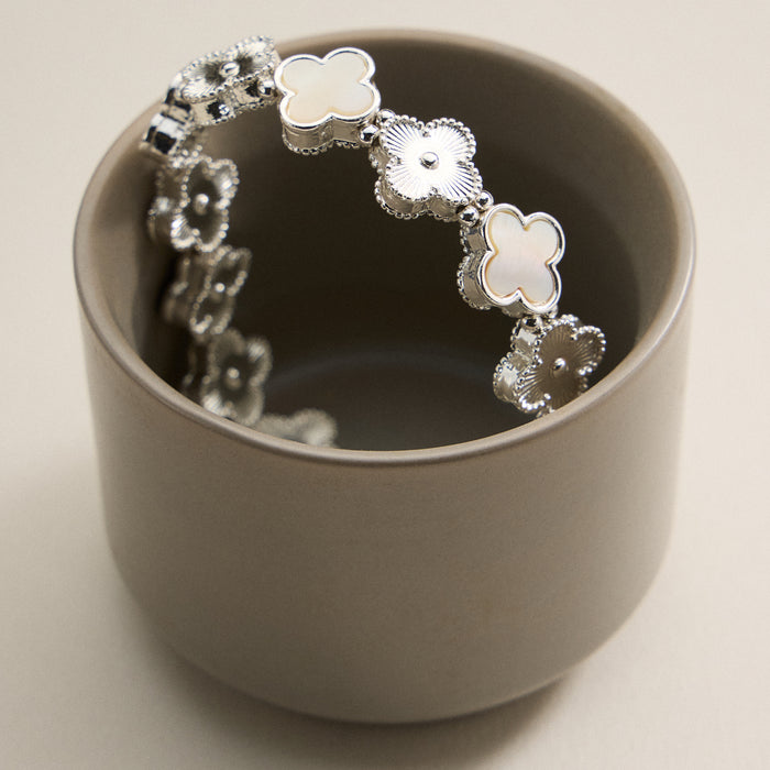 Enamel Floral Link Bracelet with Beaded Detailing