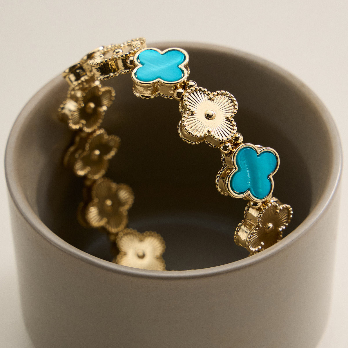 Enamel Floral Link Bracelet with Beaded Detailing