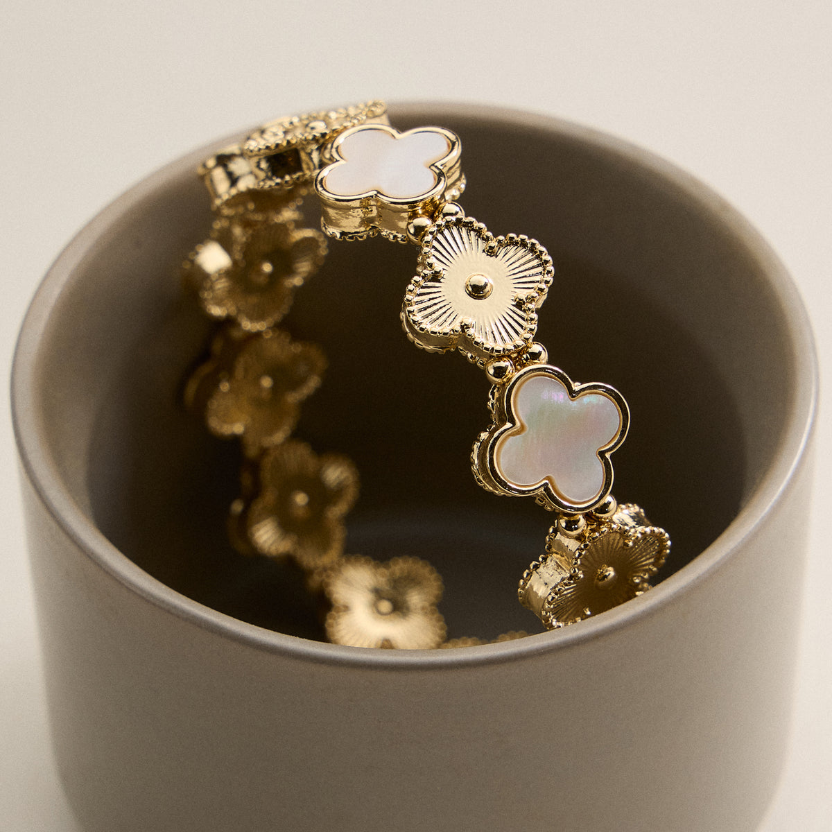 Enamel Floral Link Bracelet with Beaded Detailing