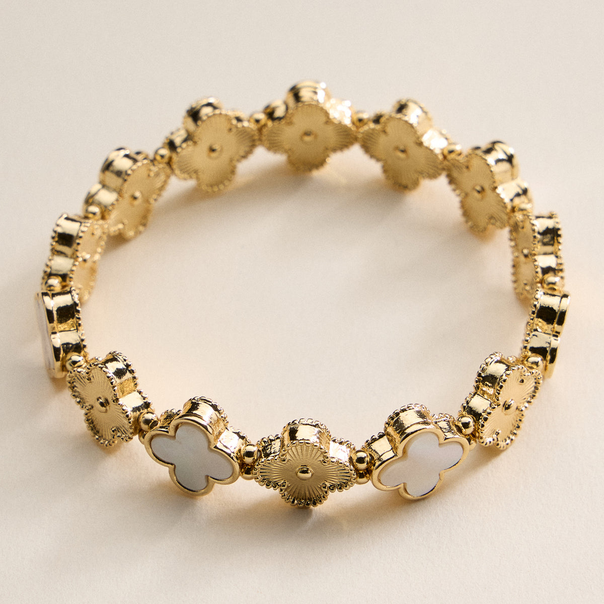 Enamel Floral Link Bracelet with Beaded Detailing