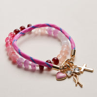Double Layer Beaded Stretch &amp; Cord Bracelet with Gold Tone Charms