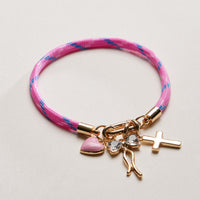 Double Layer Beaded Stretch &amp; Cord Bracelet with Gold Tone Charms