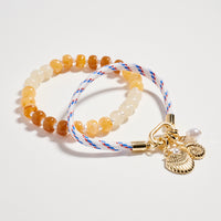 Double Layer Beaded Stretch &amp; Cord Bracelet with Gold Tone Charms