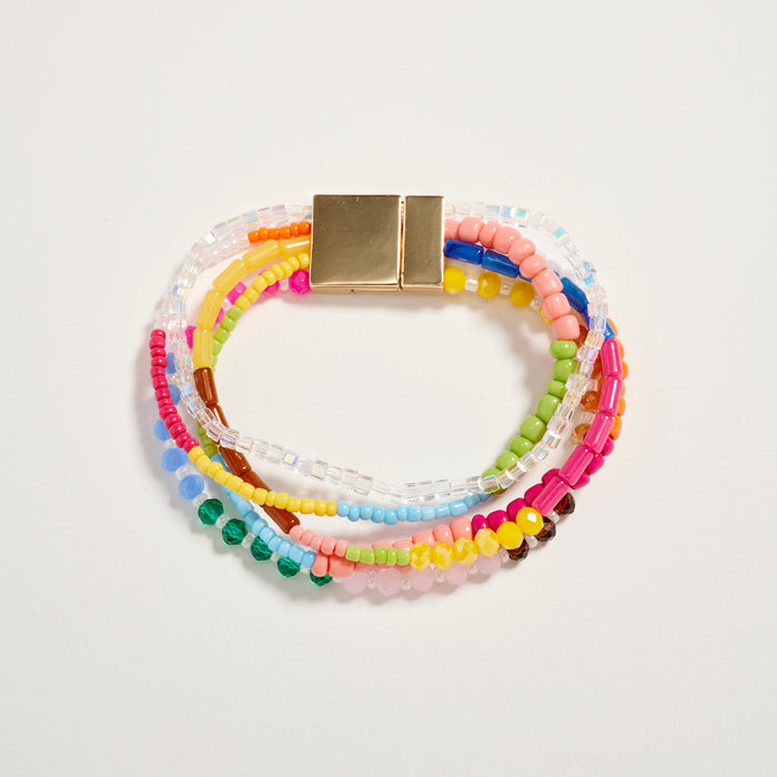 Multilayer Blue Beaded Bracelet with Gold Magnetic Clasp – Boho Stack Stretch Bracelet for Women