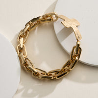 Hammered Cross Charm Chain Bracelet – Gold, Silver & Two-Tone Statement Link Jewelry