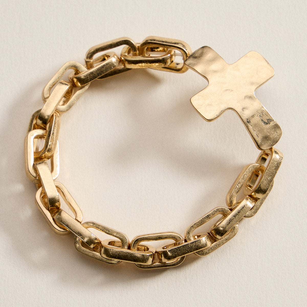 Hammered Cross Charm Chain Bracelet – Gold, Silver & Two-Tone Statement Link Jewelry