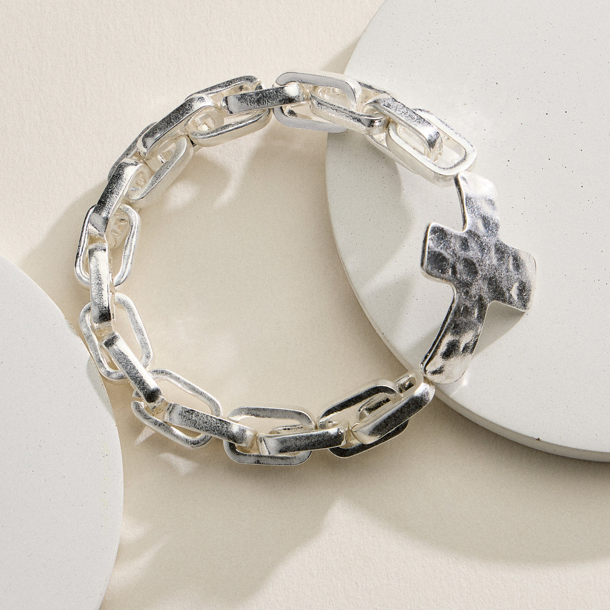 Hammered Cross Charm Chain Bracelet – Gold, Silver & Two-Tone Statement Link Jewelry