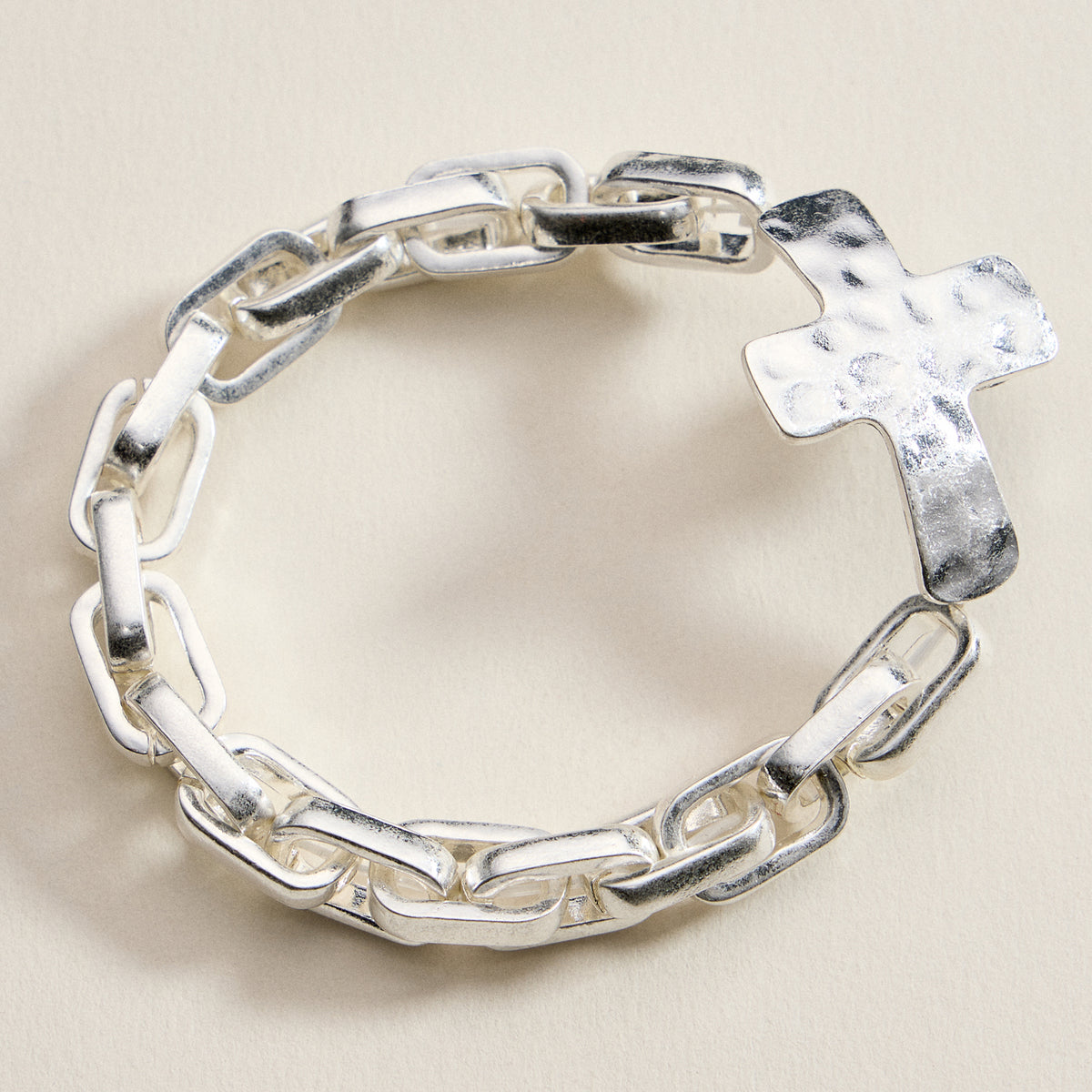 Hammered Cross Charm Chain Bracelet – Gold, Silver & Two-Tone Statement Link Jewelry