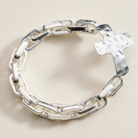 Hammered Cross Charm Chain Bracelet – Gold, Silver & Two-Tone Statement Link Jewelry