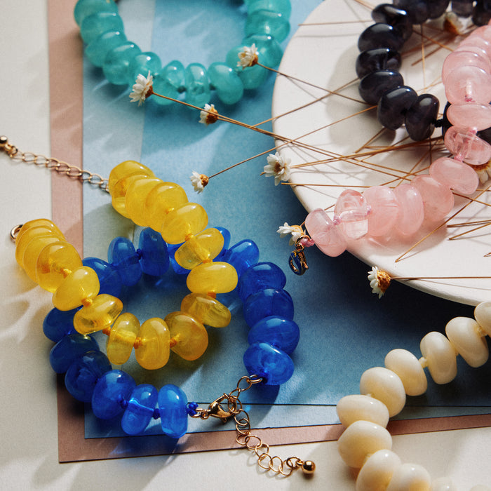 Natural Stone Beaded Bracelet – Smooth Round Beads