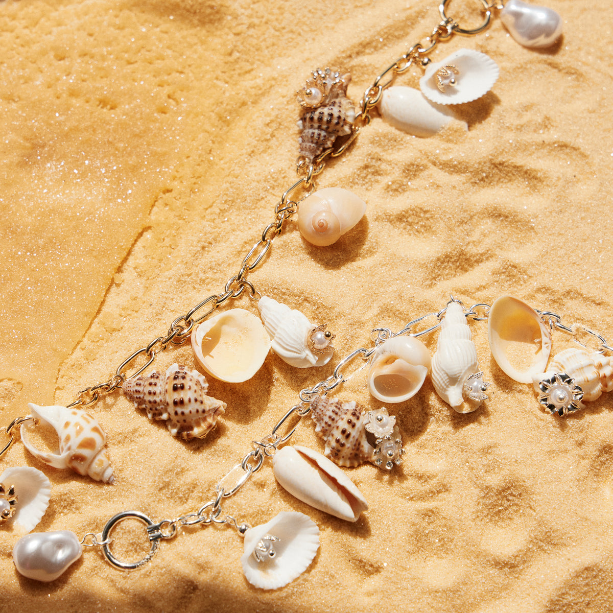 Seashell Charm Bracelet | Pearl & Silver Chain Jewelry