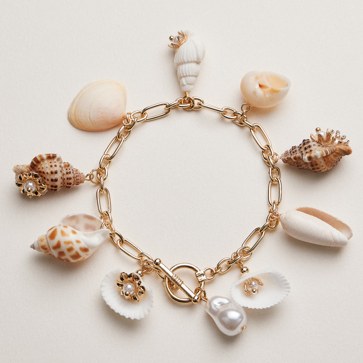 Seashell Charm Bracelet | Pearl & Silver Chain Jewelry