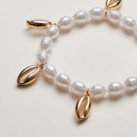 Pearl Cowrie Shell Bracelet — Gold and Silver Accent
