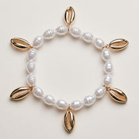 Pearl Cowrie Shell Bracelet — Gold and Silver Accent