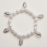 Pearl Cowrie Shell Bracelet — Gold and Silver Accent