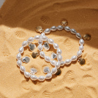 Pearl Bracelet with Gold Scallop Shell Charms