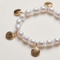 Pearl Bracelet with Gold Scallop Shell Charms
