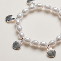 Pearl Bracelet with Gold Scallop Shell Charms