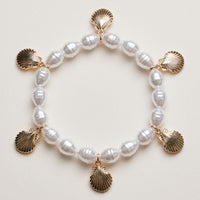 Pearl Bracelet with Gold Scallop Shell Charms
