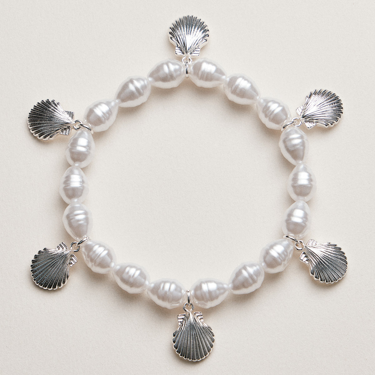 Pearl Bracelet with Gold Scallop Shell Charms