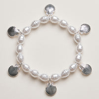 Pearl Bracelet with Gold Scallop Shell Charms