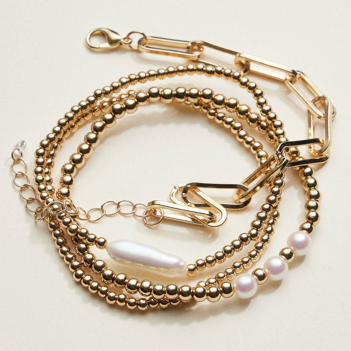 Gold and Pearl Mix Stackable Bracelet Set | Stackable Jewelry