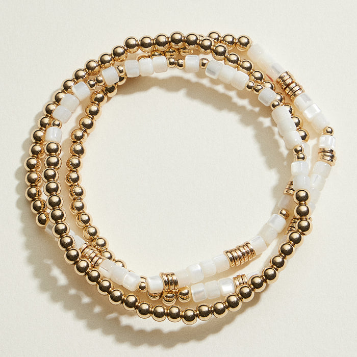 Gold Tone Coastal Glow Beaded Stretch Bracelet | Stackable Jewelry