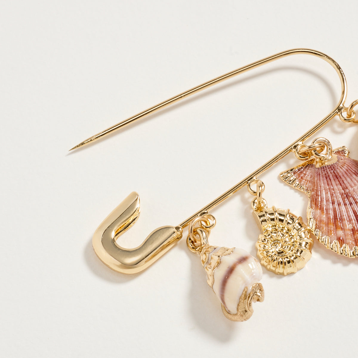 Coastal Shell Charm Safety Gold Pin Brooch