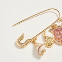 Coastal Shell Charm Safety Gold Pin Brooch