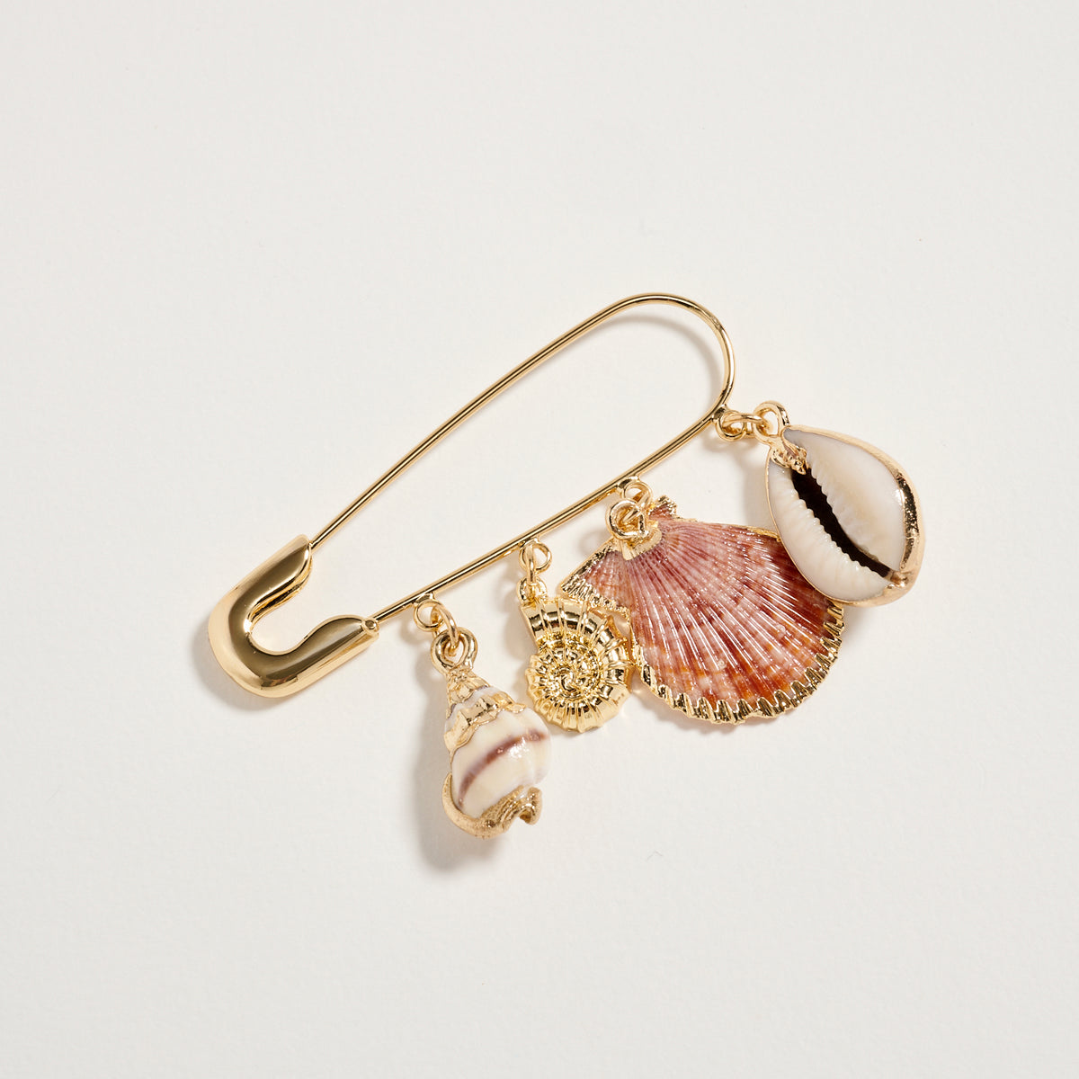 Coastal Shell Charm Safety Gold Pin Brooch