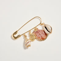 Coastal Shell Charm Safety Gold Pin Brooch