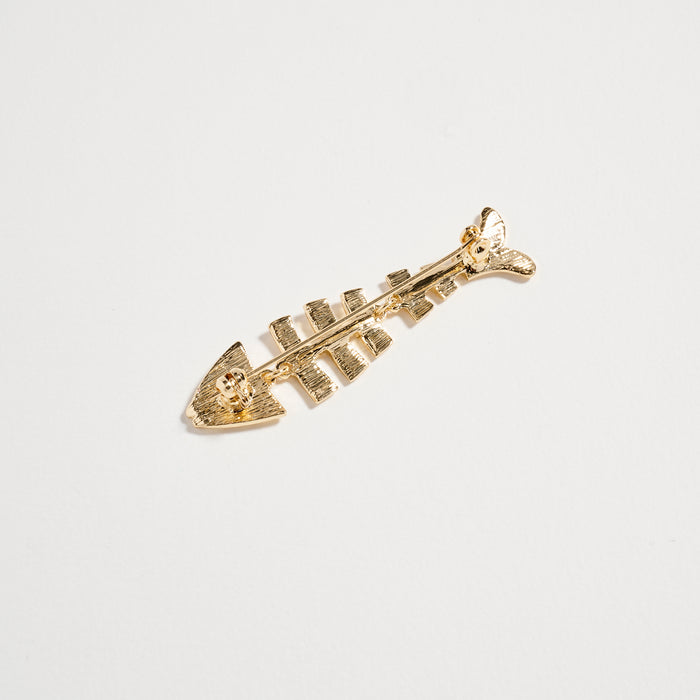 Gold Fish Bone Brooch Pin – Textured Statement Lapel Pin for Women & Men