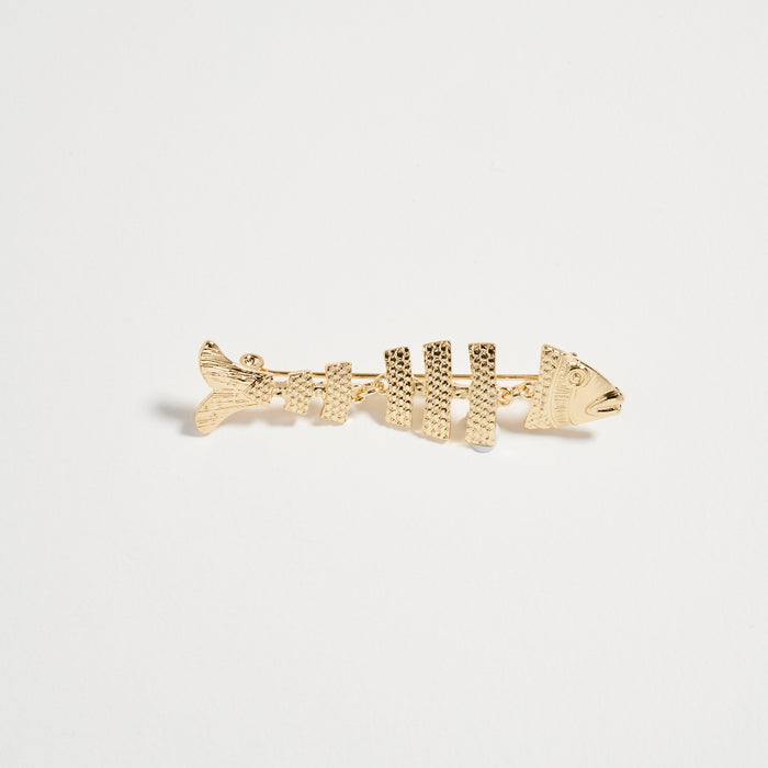 Gold Fish Bone Brooch Pin – Textured Statement Lapel Pin for Women & Men