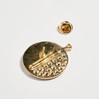 Gold Tone Caviar Acorn Brooch with Brown Crystal Pave