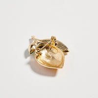 Gold Tone Lemon Brooch with Yellow Enamel & Crystal Leaf – Rhinestone Fruit Statement Pin