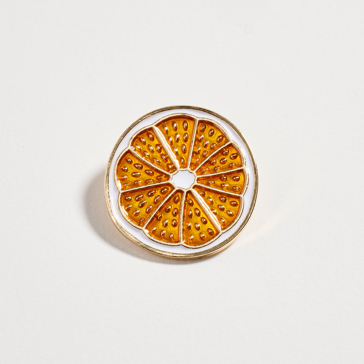 Gold Tone Orange Slice Brooch with Enamel Detail – Citrus Fruit Statement Pin