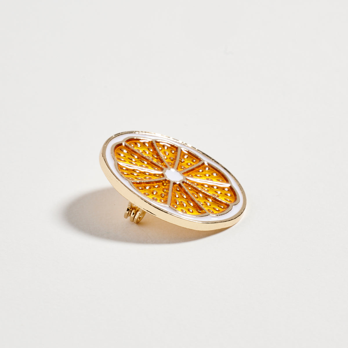 Gold Tone Orange Slice Brooch with Enamel Detail – Citrus Fruit Statement Pin