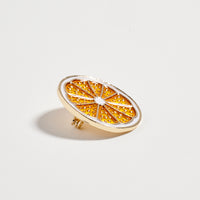 Gold Tone Orange Slice Brooch with Enamel Detail – Citrus Fruit Statement Pin