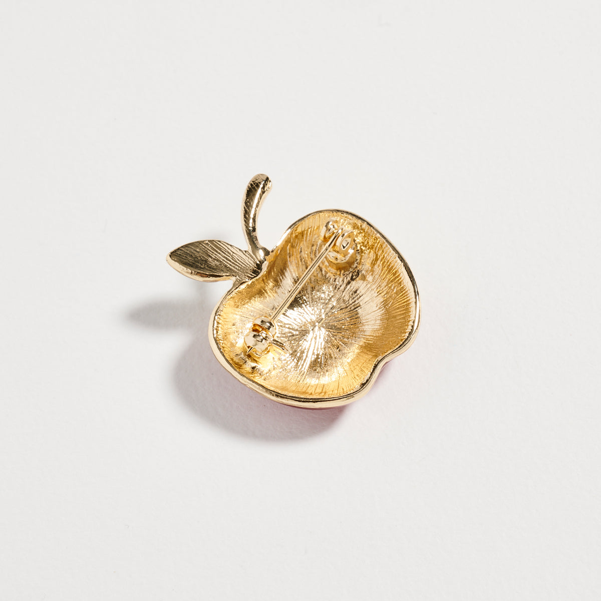 Gold Tone Red Apple Brooch with Crystal Accent – Enamel Fruit Statement Pin