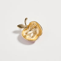 Gold Tone Red Apple Brooch with Crystal Accent – Enamel Fruit Statement Pin