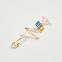 Gold Fish & Sardine Enamel Brooch Pin Set – Pearl Safety Pin, Fishbone & Colorful Sardine Lapel Pins (4-Piece Statement Collection)